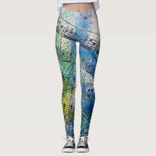 Leggings Música Partitura Pintada Colorida Caprichosa en Ca