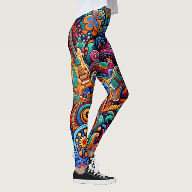 Leggings Música Retro Colorida y Psicodélica con guitarra b (Derecha)