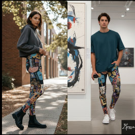 Leggings Muted Earthy Folk Art Patchwork Quilt