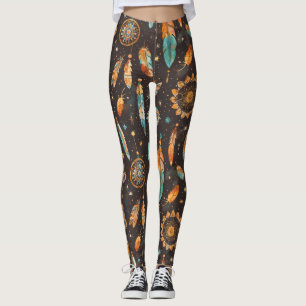 Leggings Mystical Dark Boho: Feathers & Dream Catchers Desi