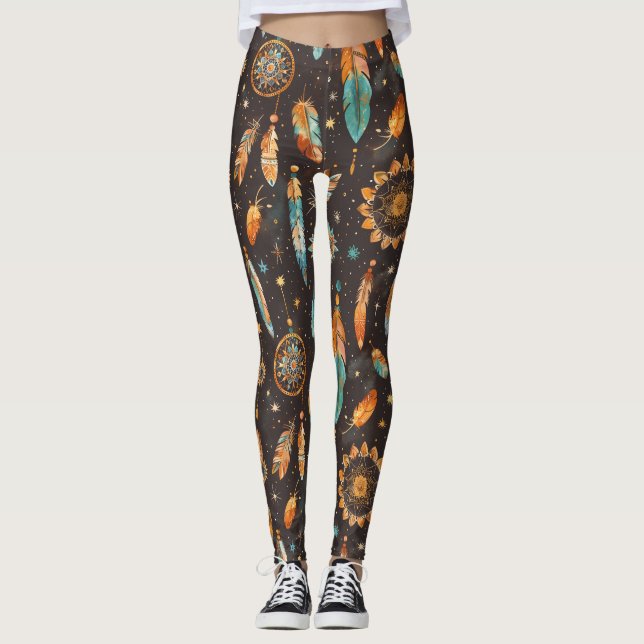 Leggings Mystical Dark Boho: Feathers & Dream Catchers Desi (Anverso)