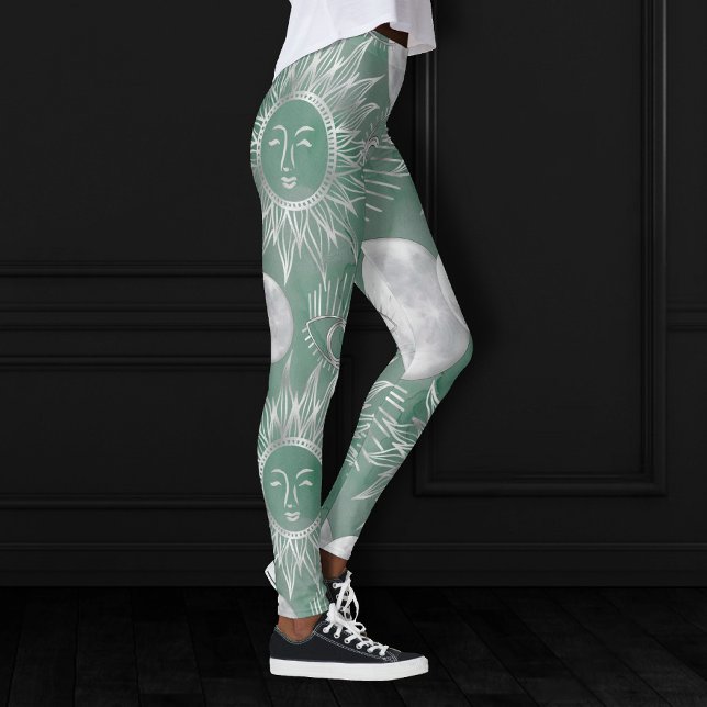 Leggings Mystique solar | Duste Green Silver Moon Stars Sun (Subido por el creador)