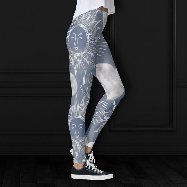 Leggings Mystique solar | Dusty Blue Silver Moon Stars Sun (Subido por el creador)