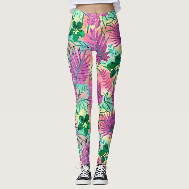 Leggings Nalani Hawaiian Tropical Garden Fuchsia (Anverso)