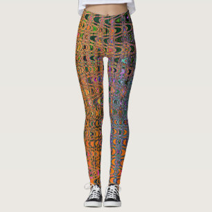 Leggings Naranja abstracto y ola de boomerang Aqua Retro