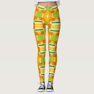 Leggings Naranja abstracto y patrón verde con diamantes