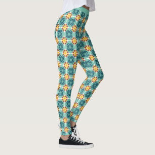 Leggings Naranja amarillo azul del patrón sudoeste de moda