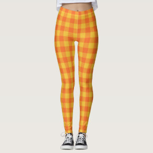 Leggings Naranja Amarillo del patrón de Tartán retro