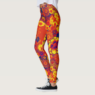Leggings NARANJA AMARILLO FLOWERS Peony, Rosas floral japon
