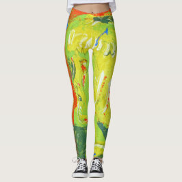 Leggings Naranja amarillo loco baile verde rojo