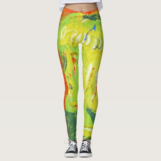 Leggings Naranja amarillo loco baile verde rojo (Anverso)