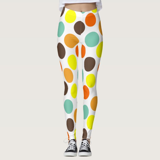 Leggings Naranja, amarillo, marrón, puntos azules (Anverso)