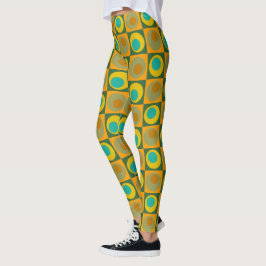 Leggings Naranja Amarillo Verde puntos cuadrados geométrico