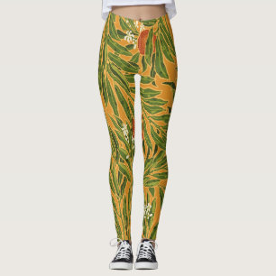 Leggings Naranja Árbol Vintage Patrón de fondo Art Nouveau