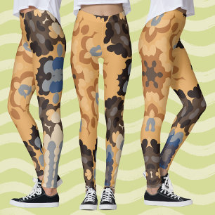Leggings Naranja azul de flores Retro Mandala y marrón