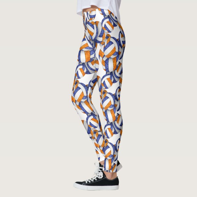 Leggings naranja azul equipo colores patrón de voleibol (Izquierda)
