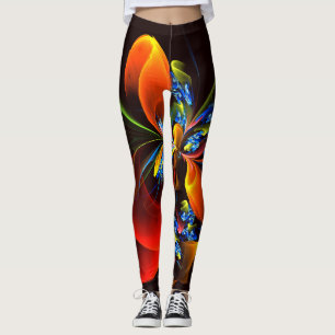 Leggings Naranja azul Floral Moderno Resumen Patrón de arte