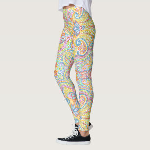 Leggings Naranja azul lindo Púrpura Púrpura Pisley Blanco