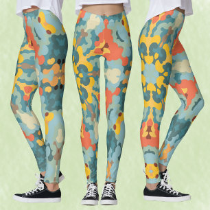 Leggings Naranja azul retro Mandala y amarillo