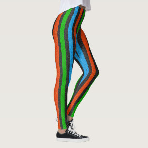 Leggings Naranja, azul, verde, Purpurina negro rayado STayl