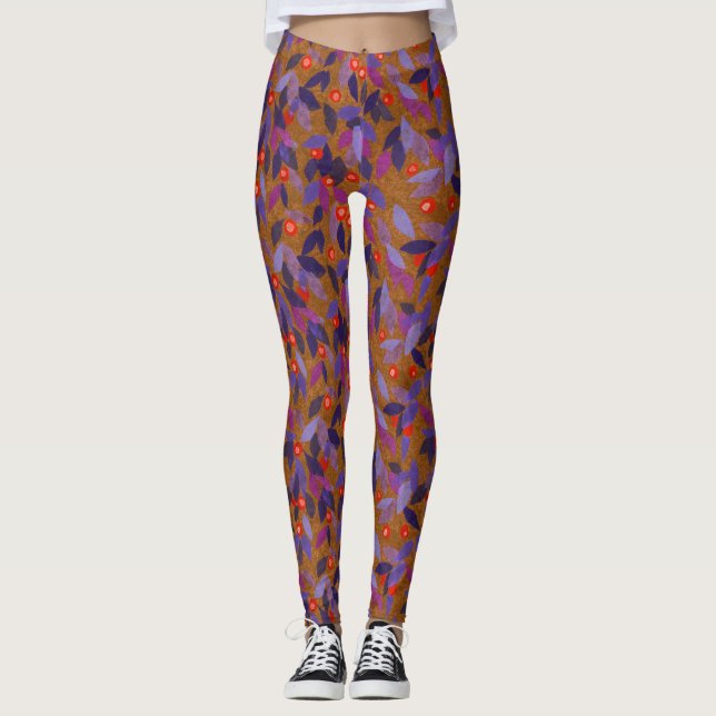 Leggings Naranja Berries Purple Leaks Simple Floral Pattern (Anverso)