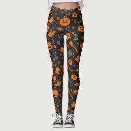 Leggings Naranja Black Halloween Trick or Treth Icons