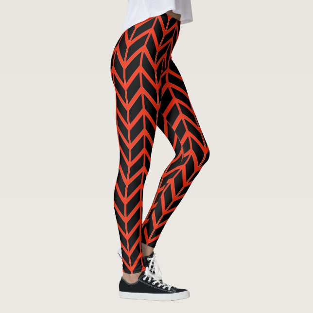 Leggings Naranja Black Herringbone Patterns Halloween Giren (Derecha)