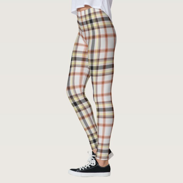 Leggings Naranja blanco Gigante negro amarillo Tartán Placa (Izquierda)