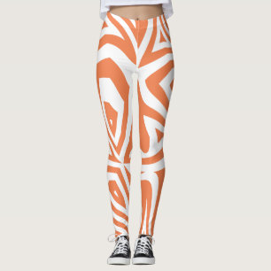 Leggings Naranja Blanco Resumen Zebra Imprimir mujeres Pier