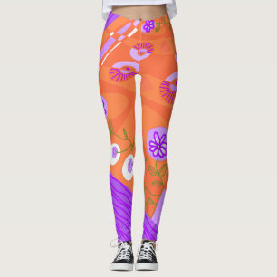 Leggings Naranja bohemio de Ilustracion Chintz  Purple Gree