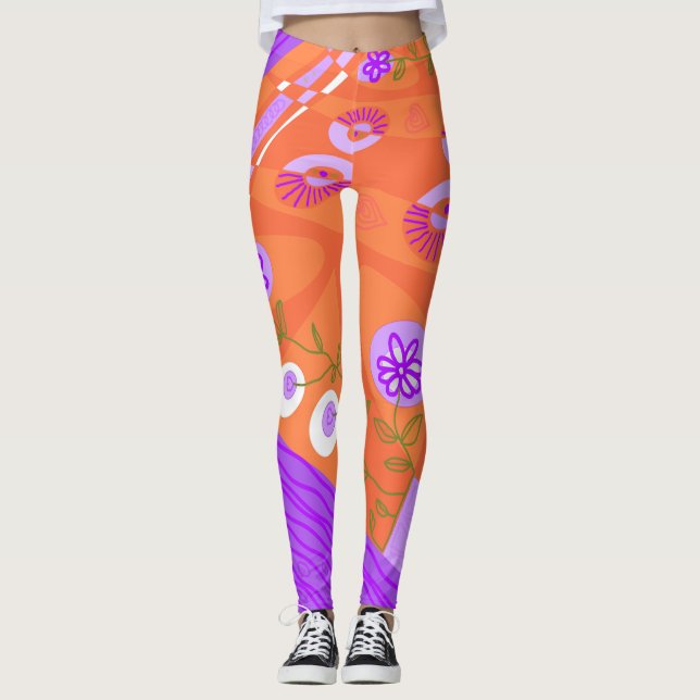 Leggings Naranja bohemio de Ilustracion Chintz  Purple Gree (Anverso)