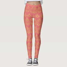 Leggings Naranja bonito y patrón rosa