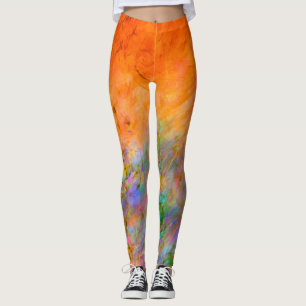 Leggings Naranja brillante con pintura verde, azul y púrpur