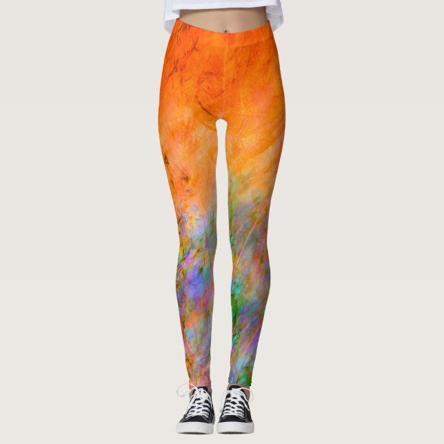 Leggings Naranja brillante con pintura verde, azul y púrpur (Anverso)