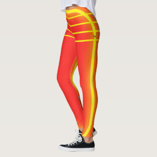 Leggings Naranja brillante y patrón amarillo mujeres atléti