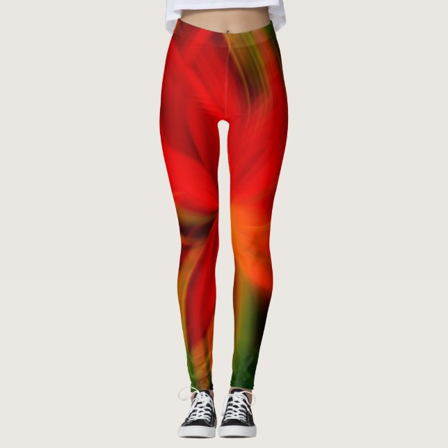 Leggings Naranja Brillante Y Resumen Verde (Anverso)