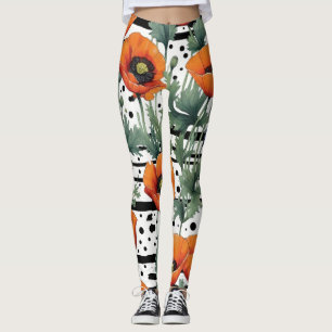 Leggings Naranja California pinta rayas y puntos negros