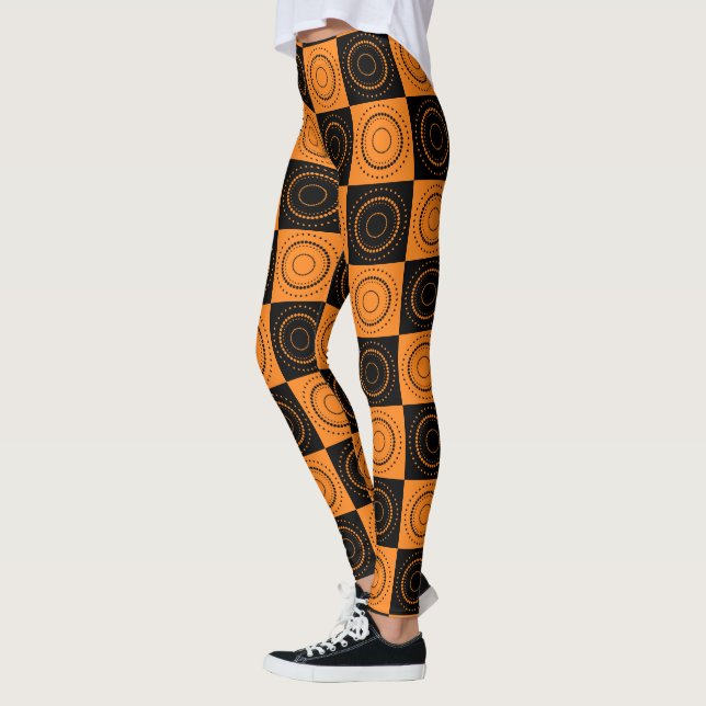 Leggings Naranja concéntrico de Halloween y puntos de polka (Izquierda)