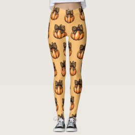 Leggings Naranja Coquette Autumeen Halloween Leopart Pumpki