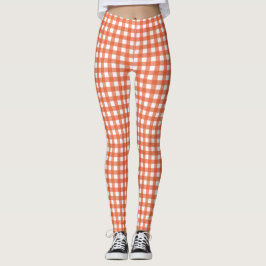 Leggings Naranja Cute Vintage Gingham Plaid Pattern 