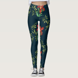 Leggings Naranja de acuarela Ilustracion oscuro turquesa