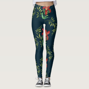 Leggings Naranja de acuarela Ilustracion oscuro turquesa