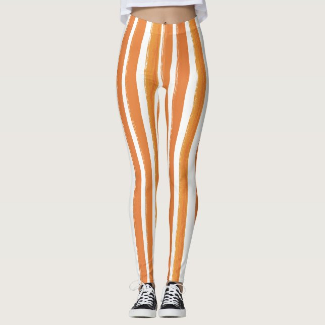 Leggings Naranja de arte de banda de caramelo y rayas verti (Anverso)