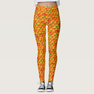 Leggings Naranja de caída y escalas verdes