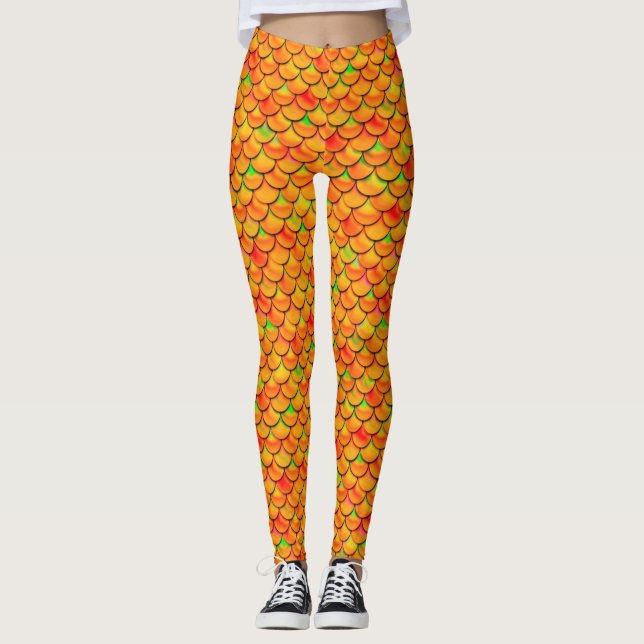 Leggings Naranja de caída y escalas verdes (Anverso)