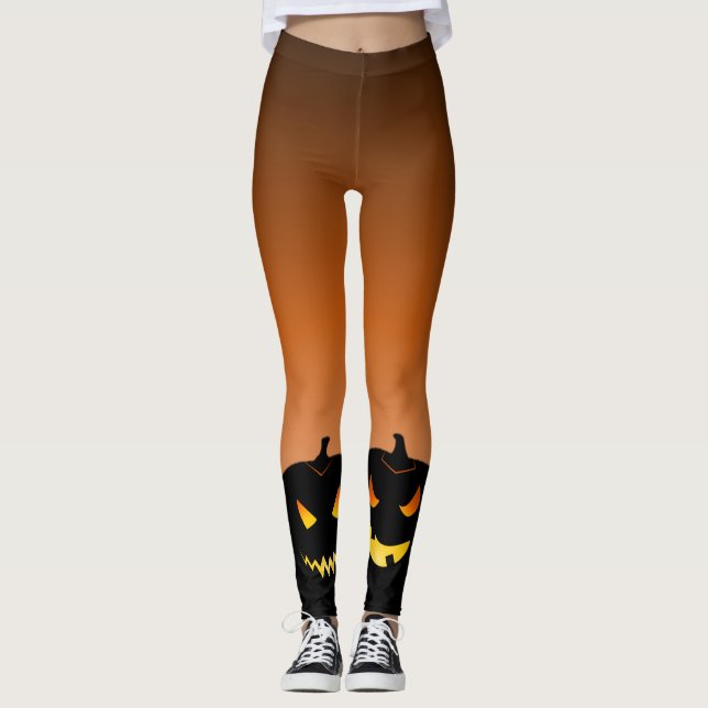 Leggings Naranja de calabaza malvada desvanece Halloween (Anverso)