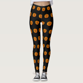 Leggings Naranja de calabaza y piernas de Halloween negras