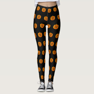 Leggings Naranja de calabaza y piernas de Halloween negras