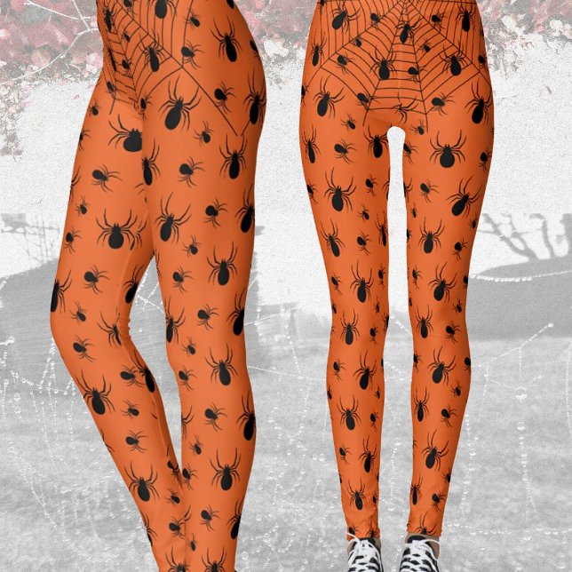 Leggings Naranja de disfraces de Halloween con arañas negra (Subido por el creador)