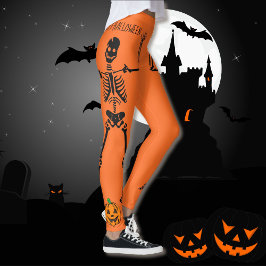 Leggings Naranja de esqueletos de Halloween Jack o Lantern 